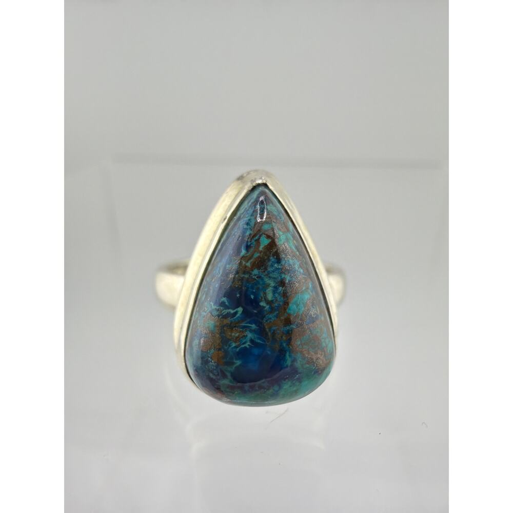 Teardrop Azurite Blue Green 925 Sterling Silver Statement Ring Size 7 - Picture 4 of 7